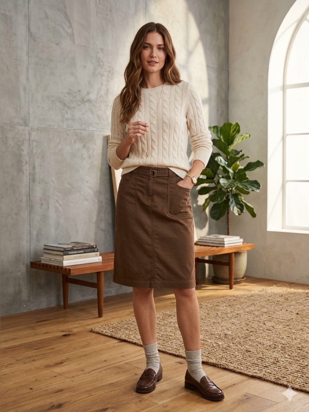 Anthropologie Cynthia Steffe Khaki Brown Belted A Line Pencil Skirt